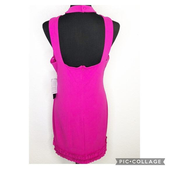 Bebe bright pink halter neck open back sleeveless ruffle hem dress Large NWT - Picture 16 of 16